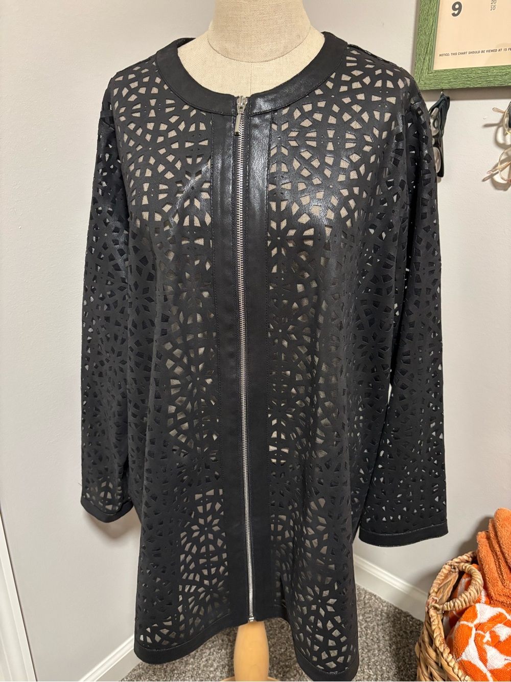 Black faux leather zip up light jacket